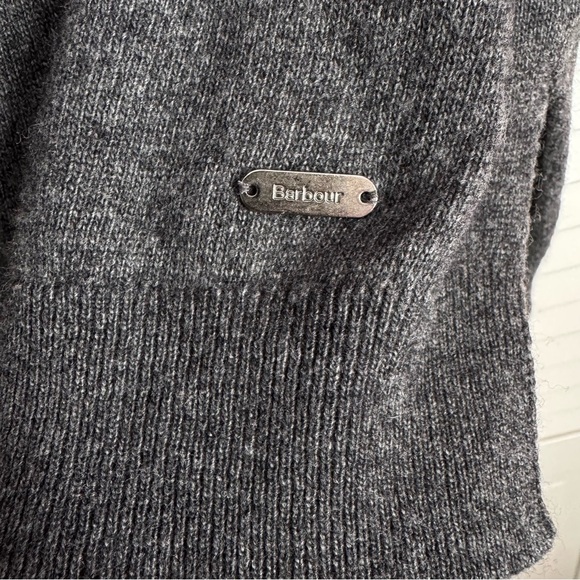Barbour Pendle Crewneck Gray Sweater Elbow Patches Soft Cozy Size 8 - Picture 6 of 11